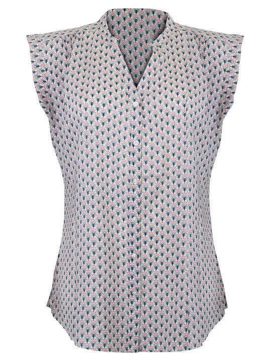 Chemisier sans manche viscose blanc/noir/rose – Col rond imprimé