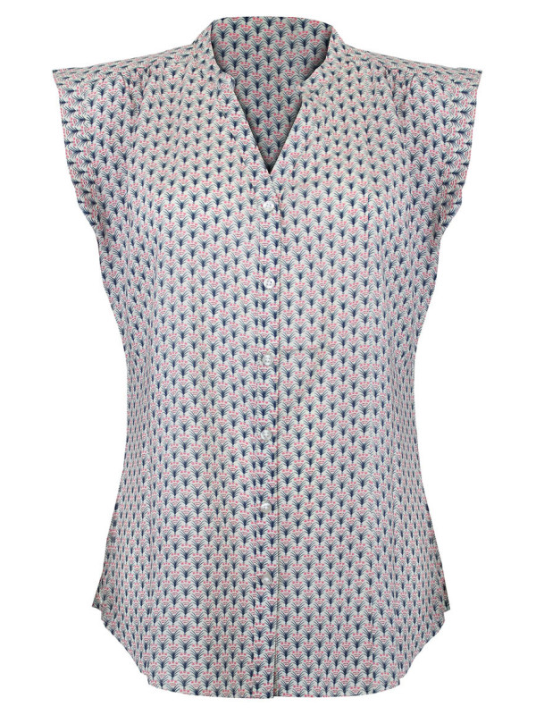 Chemisier sans manche viscose blanc/noir/rose – Col rond imprimé