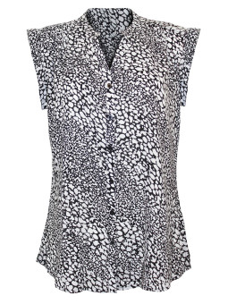 Chemisier sans manche viscose blanc/noir – Col rond, imprimé chic