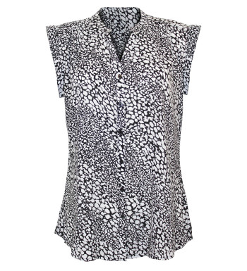 Chemisier sans manche viscose blanc/noir – Col rond, imprimé chic