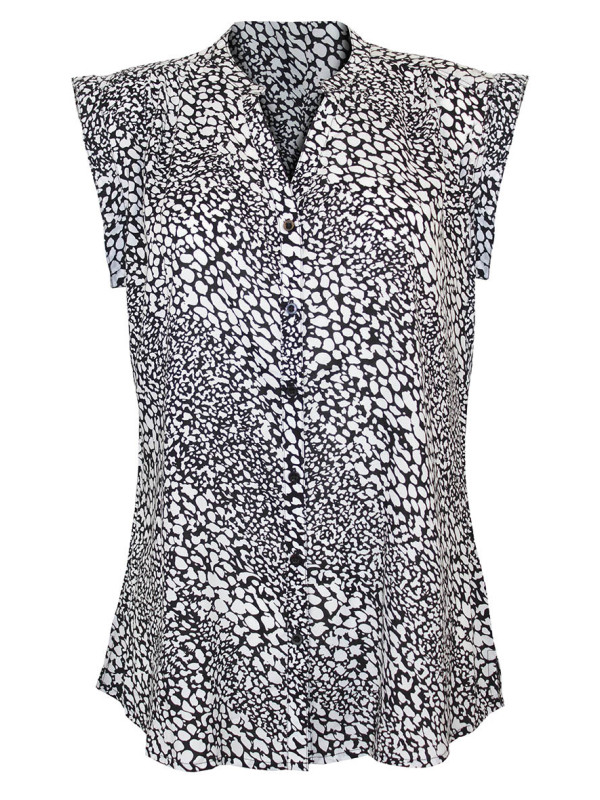 Chemisier sans manche viscose blanc/noir – Col rond, imprimé chic