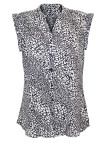 Chemisier sans manche viscose blanc/noir – Col rond, imprimé chic