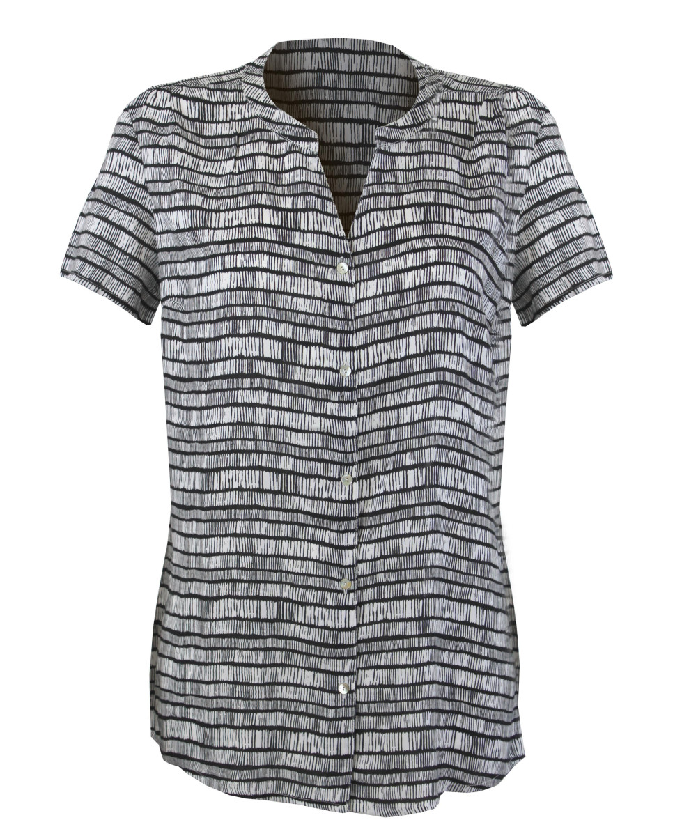 Chemisier imprimé noir/blanc femme – Manches courtes, viscose