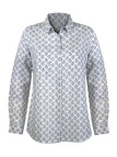 Chemisier coton/lin motifs femme – Blanc/Bleu, manches longues