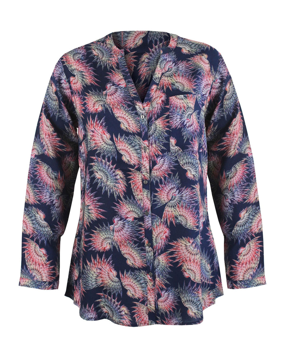 Chemisier imprimé rose/bleu femme – Viscose, manches longues