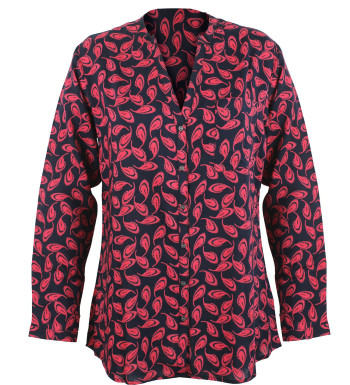 Chemisier imprimé rouge/noir femme – Viscose, manches longues