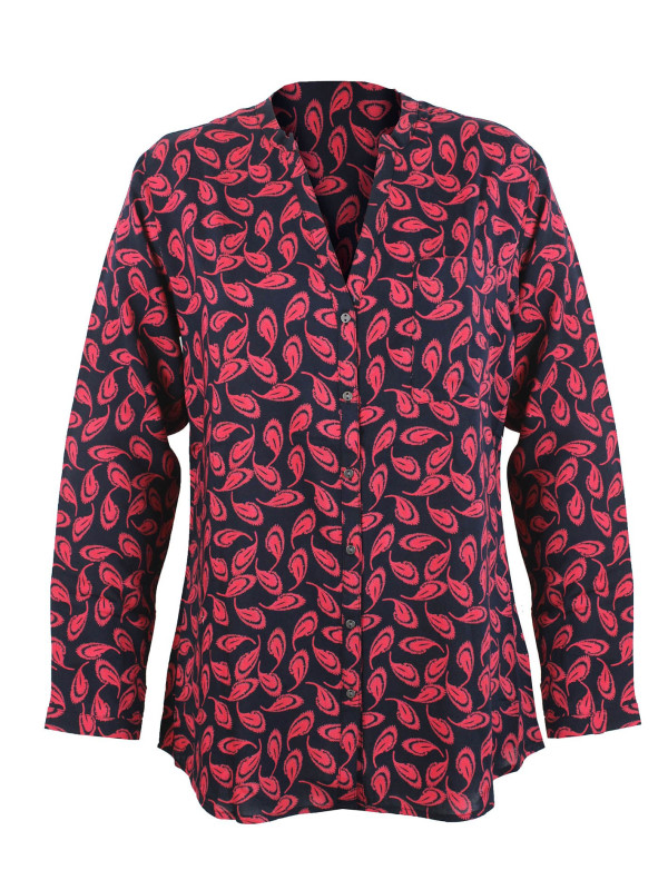 Chemisier imprimé rouge/noir femme – Viscose, manches longues