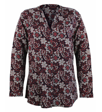 Chemisier fleuri rouge/noir femme – Viscose, manches longues, boutons