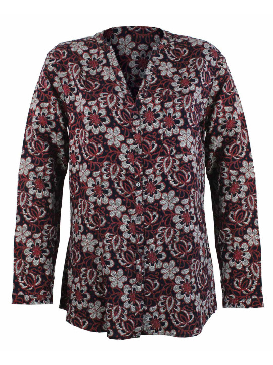 Chemisier fleuri rouge/noir femme – Viscose, manches longues, boutons