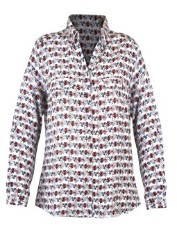 Chemisier imprimé rouge/bleu femme – Viscose, col chemise, poches