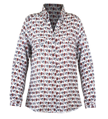 Chemisier imprimé rouge/bleu femme – Viscose, col chemise, poches