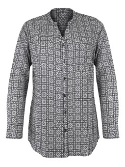 Chemisier imprimé noir/blanc femme – Viscose, col rond, boutons