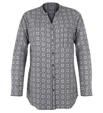 Chemisier imprimé noir/blanc femme – Viscose, col rond, boutons