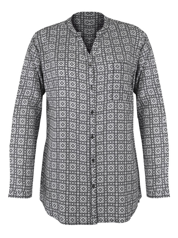 Chemisier imprimé noir/blanc femme – Viscose, col rond, boutons