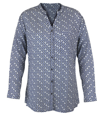 Chemisier imprimé bleu femme – Viscose, col rond, manches longues