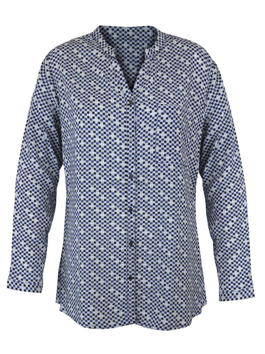 Chemisier imprimé bleu femme – Viscose, col rond, manches longues
