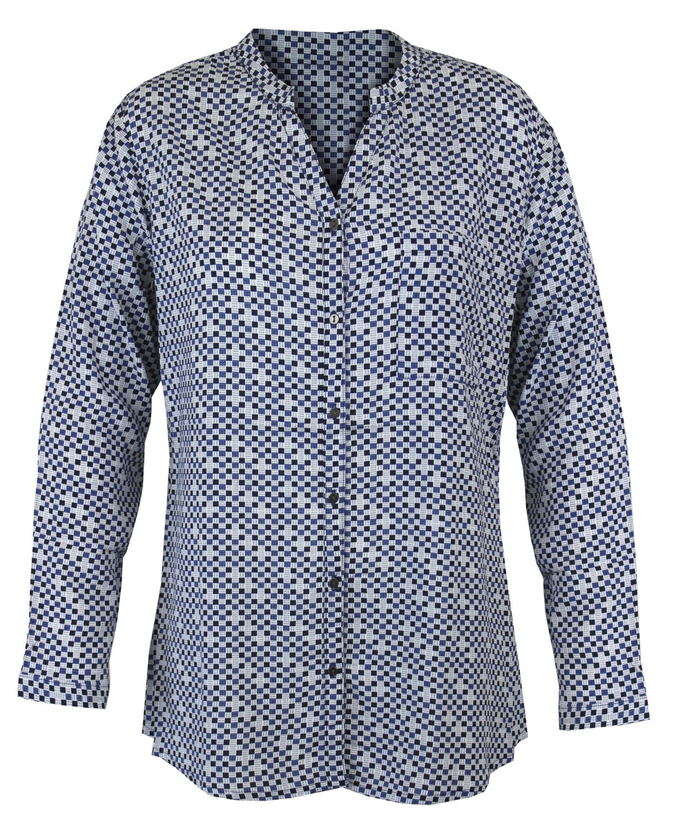 Chemisier imprimé bleu femme – Viscose, col rond, manches longues