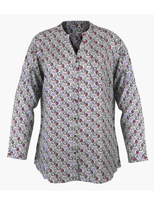 Chemisier imprimé rouge/blanc/noir femme – Viscose, col rond