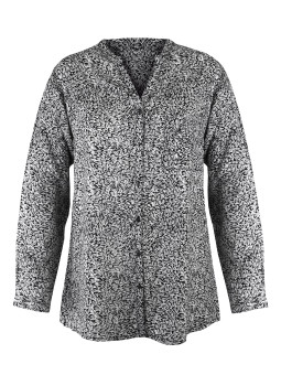 Chemisier imprimé noir/blanc femme – Viscose, col rond, boutons