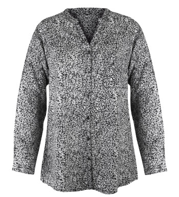 Chemisier imprimé noir/blanc femme – Viscose, col rond, boutons