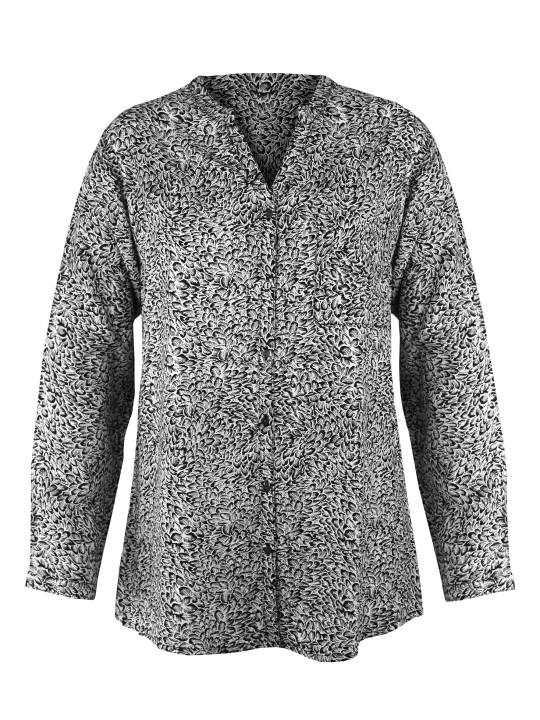 Chemisier imprimé noir/blanc femme – Viscose, col rond, boutons