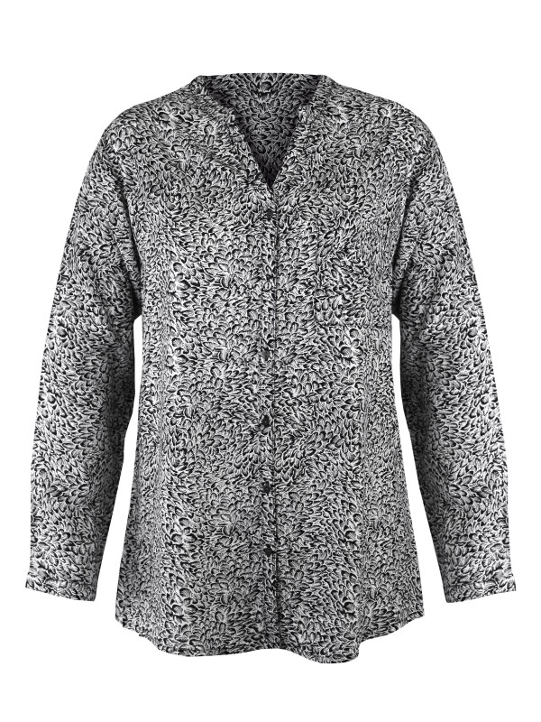 Chemisier imprimé noir/blanc femme – Viscose, col rond, boutons
