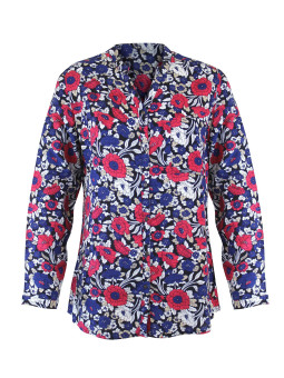Chemisier imprimé rouge/bleu femme – Viscose, col rond, boutons
