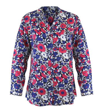 Chemisier imprimé rouge/bleu femme – Viscose, col rond, boutons