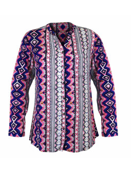 Chemisier imprimé rose/bleu femme – Viscose, col rond, boutons