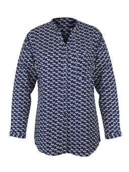 Chemisier imprimé blanc/noir femme – Viscose, col rond, boutons
