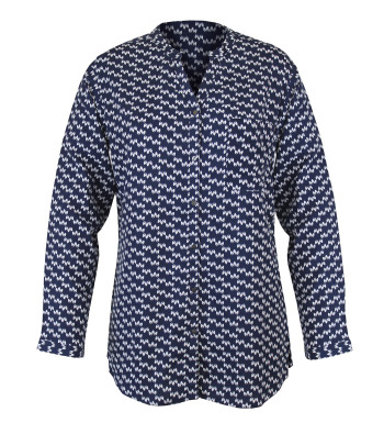 Chemisier imprimé blanc/noir femme – Viscose, col rond, boutons