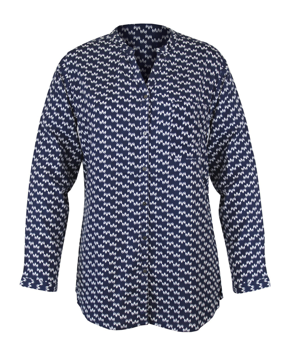 Chemisier imprimé blanc/noir femme – Viscose, col rond, boutons