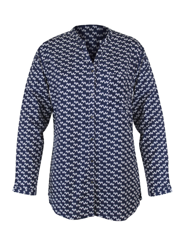 Chemisier imprimé blanc/noir femme – Viscose, col rond, boutons