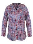 Chemisier imprimé bleu/rouge femme – Viscose, col rond, boutons