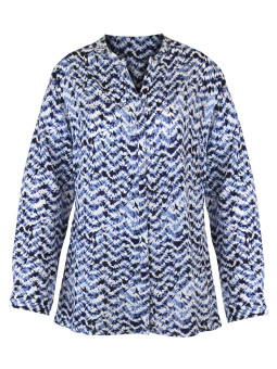 Chemisier imprimé bleu femme – Viscose, col rond, manches longues