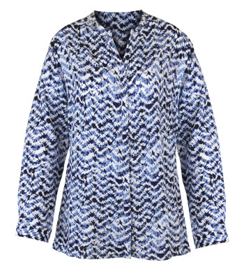 Chemisier imprimé bleu femme – Viscose, col rond, manches longues