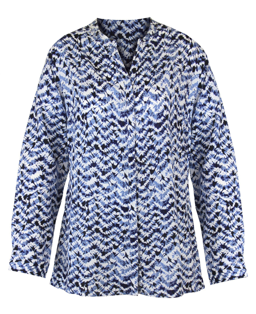 Chemisier imprimé bleu femme – Viscose, col rond, manches longues