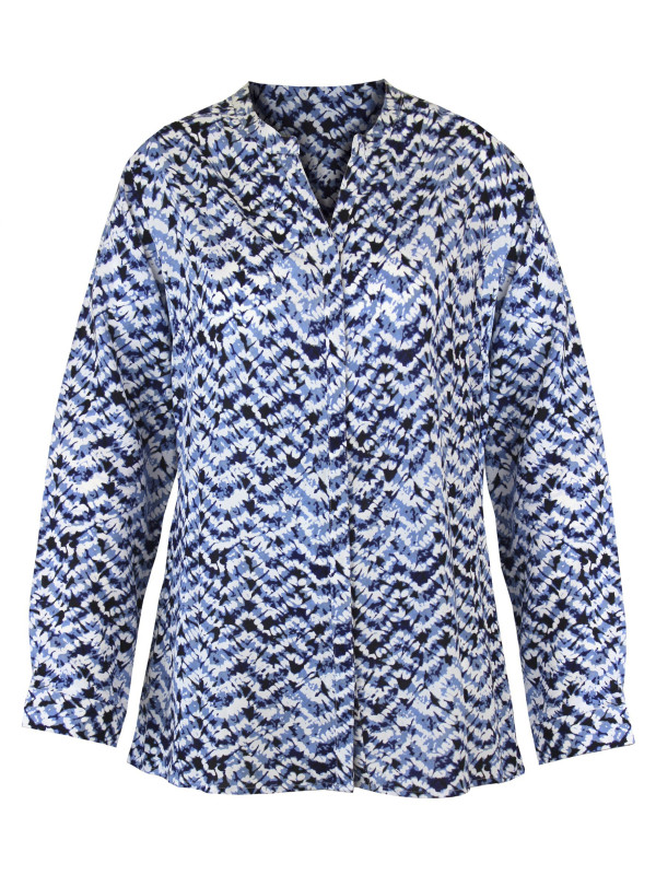 Chemisier imprimé bleu femme – Viscose, col rond, manches longues