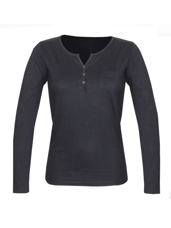 Tee-shirt NABAB4 noir col tunisien jersey coton femme