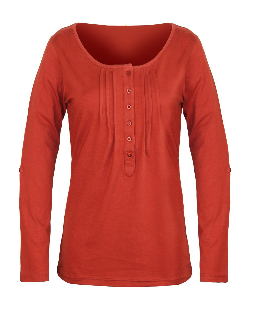 Tee-shirt NANNY2 orange col boutonné manches retroussables femme