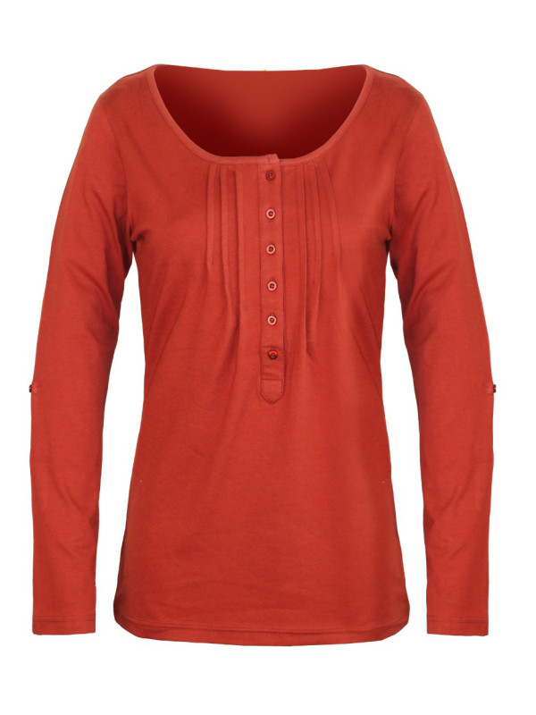 Tee-shirt NANNY2 orange col boutonné manches retroussables femme