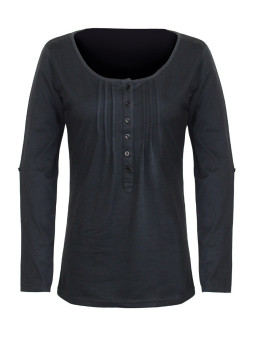 Tee-shirt NANNY3 noir col boutonné manches retroussables femme