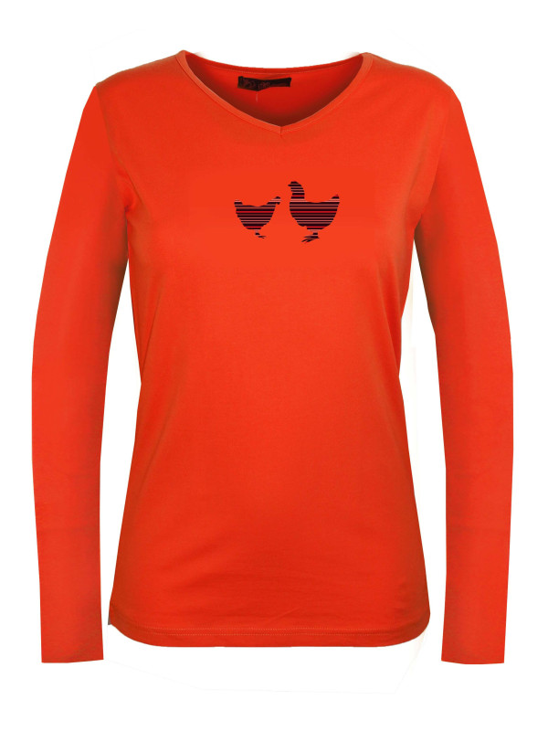 Tee-shirt NAPOLI1 orange col V sérigraphie coton femme