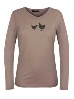 Tee-shirt NAPOLI2 beige col V sérigraphie coton femme