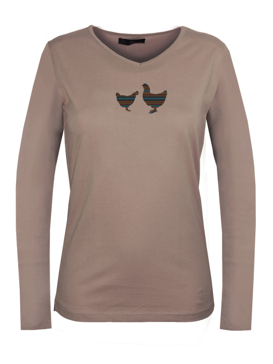 Tee-shirt NAPOLI2 beige col V sérigraphie coton femme