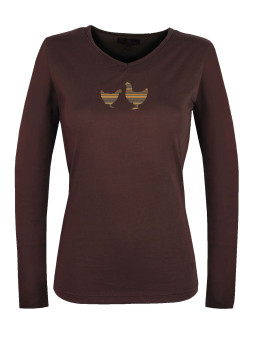 Tee-shirt NAPOLI4 marron col V sérigraphie coton femme