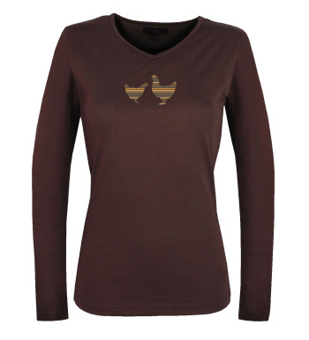 Tee-shirt NAPOLI4 marron col V sérigraphie coton femme