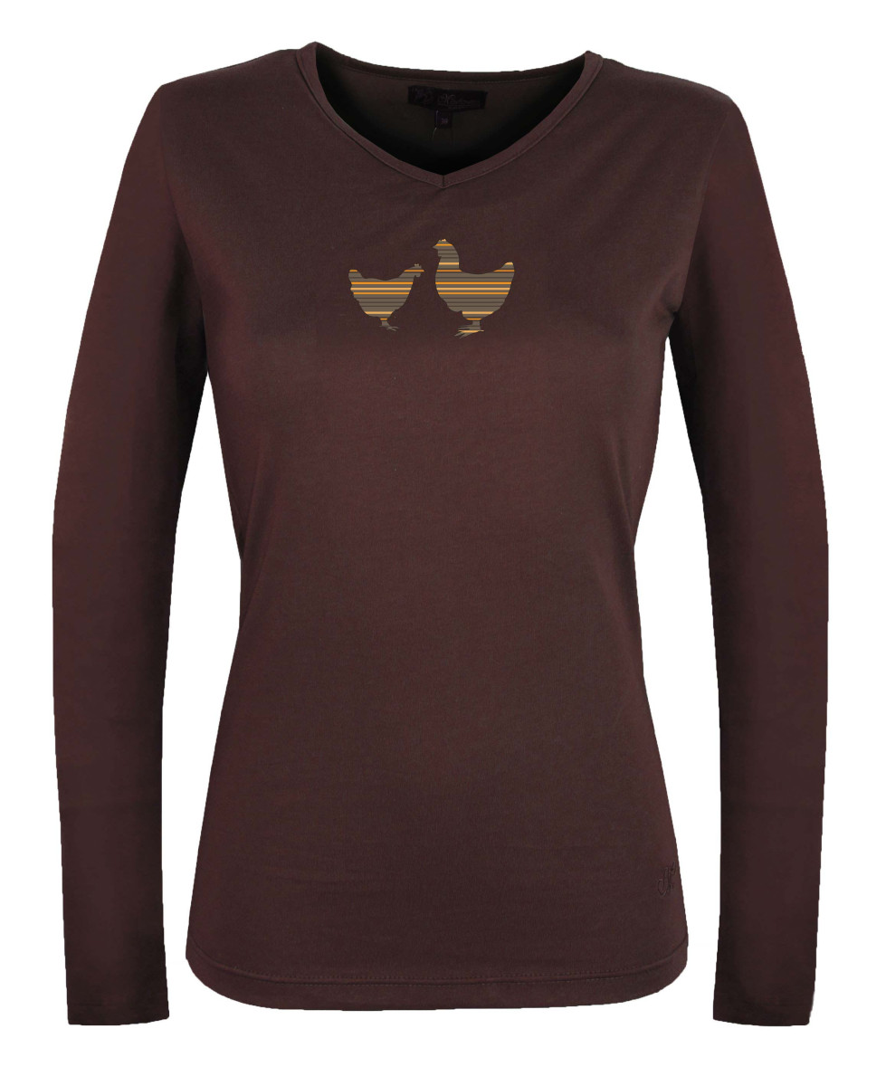 Tee-shirt NAPOLI4 marron col V sérigraphie coton femme