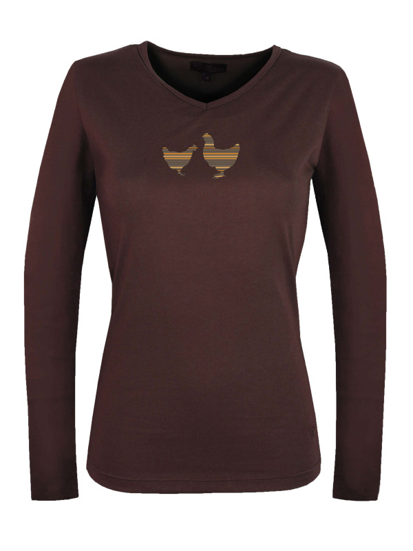 Tee-shirt NAPOLI4 marron col V sérigraphie coton femme