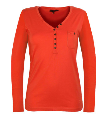 Tee-shirt NATALI1 orange col V boutons poche femme coton